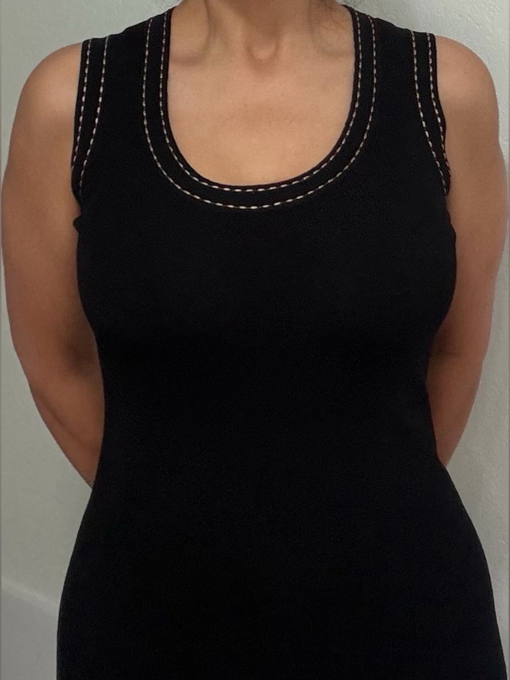 BCBGMAXAZRIA Black Ribbed Knit Tank Dress Contrast Stitch Bodycon Mini Dress S